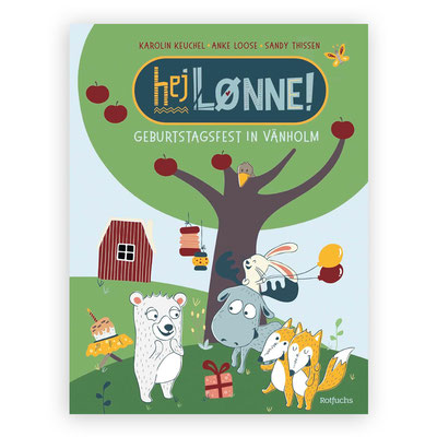 Bilderbuch über Geburtstag mit Eisbär, Elch, Hase, Fuchs in hüggelig, skandinavischer Atmosphäre