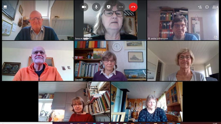 Digitalmöte med "Teamlink" släktforskningen mars 2021. Printscreen: Lena Kjellman  