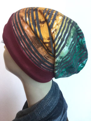 So 65 - Beanie  Schlumpfmütze einfach - Herbstfarben goldocker grün