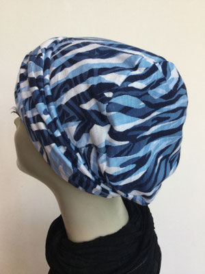 So 12g - Hutmodell Beanie - Blauer Linoldruck