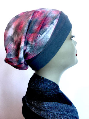 So 63 - Beanie  Schlumpfmütze einfach - batik rosé grau weiss