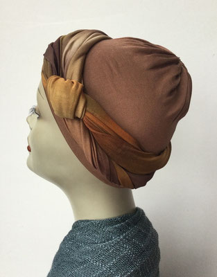 G 89k - Kopfbedeckungen kaufen - Seidenjersey-Foulard und Chäppli - elegant und klassisch - Brauntöne
