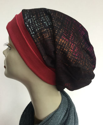Wi 19a - Beanie genäht - rotbraun mit Muster - Kopfbedeckung kaufen 
