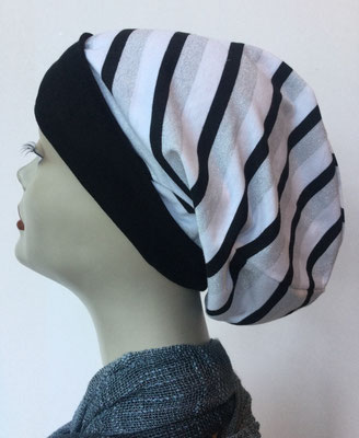 So 69s - Chemochäppli kaufen - Beanie  Schlumpfmütze einfach - gestreift silber weiss schwarz