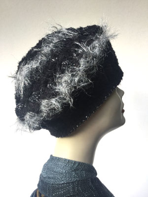 Wi 50 - Kopfbedeckungen nach Chemo - Winterrmodelle -  Artischocke gehäkelt - schwarz mit Silber