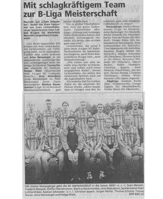 Kadervorstellung B-Klasse Saison 2000/2001