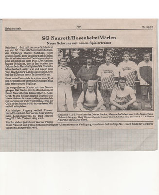 Kadervorstellung B-Klasse Saison 1992/1993