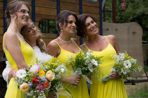 Festival Wedding Bridesmaids and Flowers