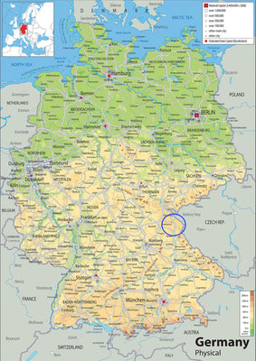 Die Lage von Bärnau an der Ostgrenze Deutschlands zu Tschechien