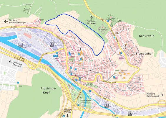 Lokalisierung der Stückle oberhalb von Plochingen