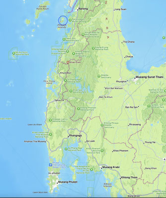 The location of Ko Chang Ranong off the westcoast of Thailand