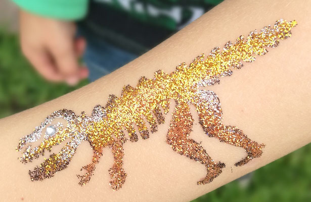 Glitzer Tattoo T-Rex Skelett Penzberg Geburtstagsparty Kindergeburtstag