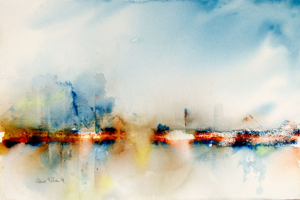 Aquarelle abstraite par Martine SAINT ELLIER - 38 x 55 cm