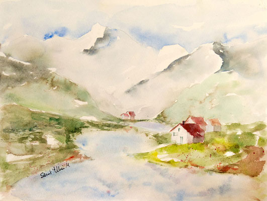 Aquarelle d'un lac glaciaire