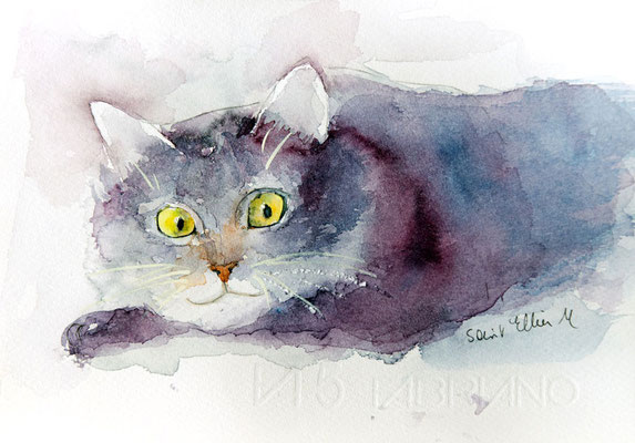 smiling cat watercolor