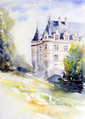 Aquarelle du chateau d'Azay-le-Rideau