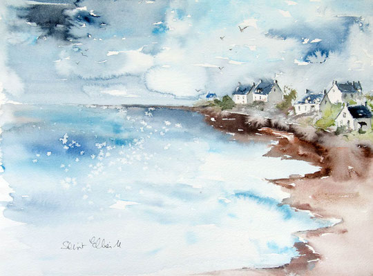 Aquarelle d'un paysage Breton, peinture marine