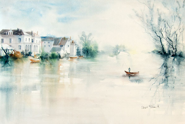 Aquarelle de la vallée de loire - au bord du Thouet