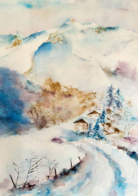 Paysage de neige à l'aquarelle
