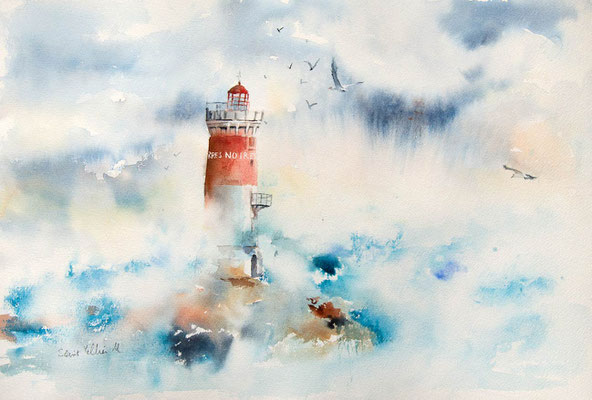 Aquarelle du phare des Pierres Noires peinte par Martine SAINT ELLIER - 38 x 56 cm