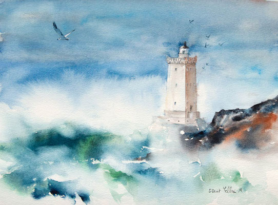 Aquarelle du phare de Kermovan - 28 x 38 cm