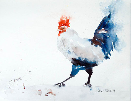 rooster watercolor painting