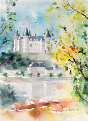 Aquarelle du château de Saumur 28 x 38 cm