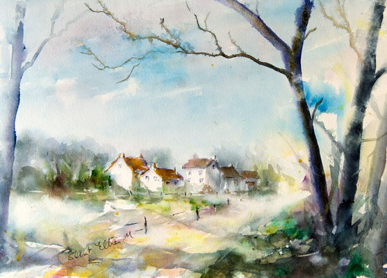 Aquarelle d'un paysage du Val de Loire - Munet près de Saumur