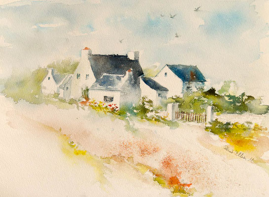 Aquarelle de maisons bretonnes