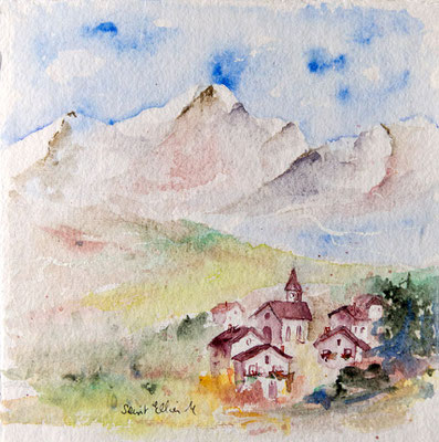 Aquarelle de petit village de montagne