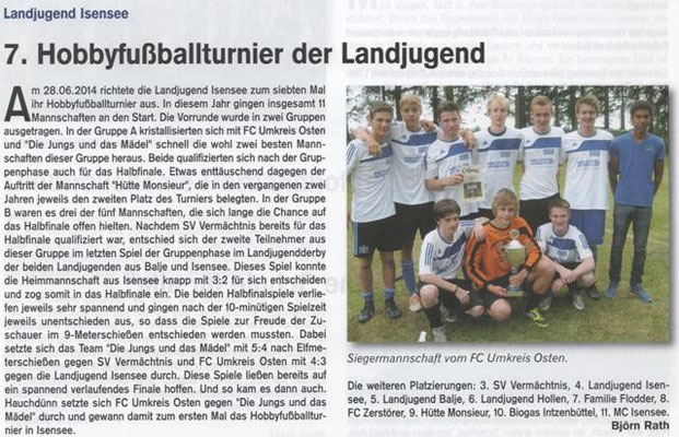 Fußballturnier 2014 (Quelle: Hemmoor Magazin, 6. Jahrgang, Nr. 17, Juli 2014)