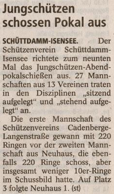 9. Jungschützen-Abendpokalschießen (Quelle: Stader Tageblatt 25.09.2013)