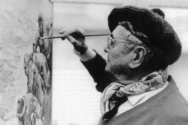 Jim-E. Sévellec dans son atelier brestois, fin des années 1960 / cliché F. Le Grand - Le Télégramme