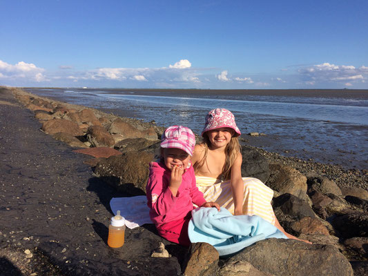 Glückliche Kinder am Nordsee-Deich