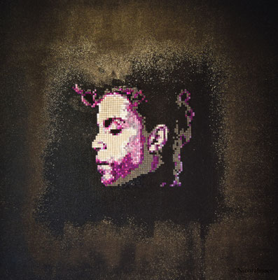 2017, Prince,  aluminum&acrylic on canvas, 20in x 20in / 50,8 cm x 50,8cm