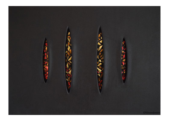 2017, CUT series, Autumn Leaves, aluminum&acrylic on canvas, 50cm x 70cm