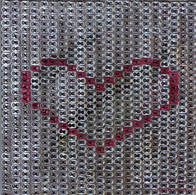 2016, Unchain my Heart, pull tabs over canvas, 20in x 20in / 50,8 cm x 50,8cm