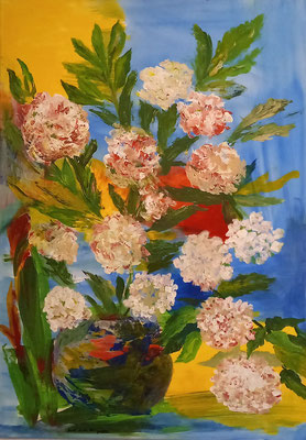 Hortensien, 2015, Acryl auf Leinwand, 100 x 70 cm