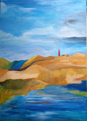 Der rote Leuchtturm, 2024, Acryl auf Leinwand, 70 x 50 cm