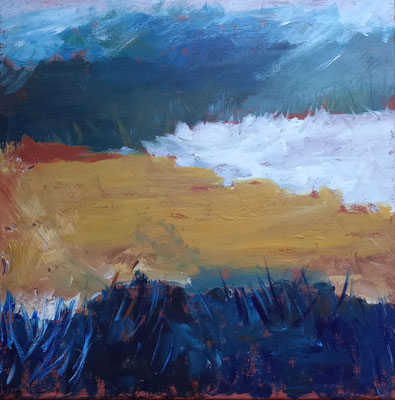 Landschaft auf braunem Grund, 2023, Acryl auf Leinwand, 40 x 40 cm