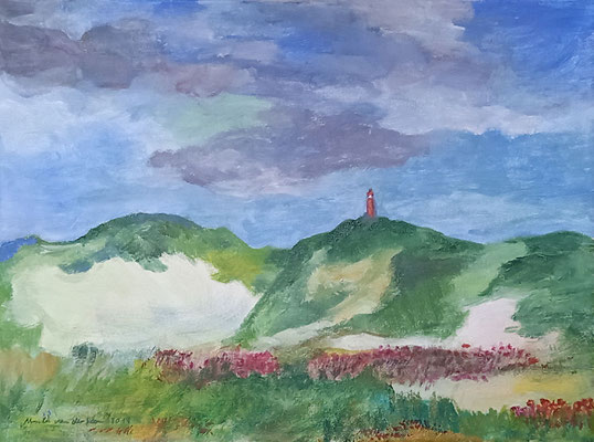 Rote Blumen am Leuchtturm, 2019,  Acryl auf Leinwand, 29,5 X 40 cm