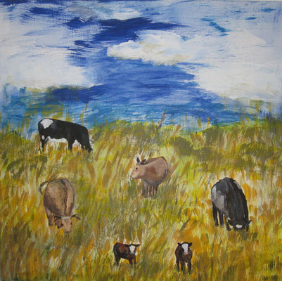 Kühe auf der Weide, 2020, Acryl auf Leinwand, 50 x 50 cm