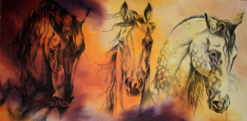 INSTINCT ANIMAL II, huile et fusain 24x48 (61cm x122cm)_VENDU 2013