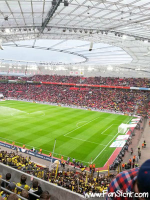 Sicht aus dem Gästeblock in der Bayarena Leverkusen aus Block Gästesteher.