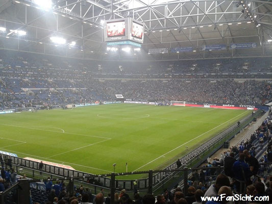 Sicht auf das Spielfeld in der Veltins Arena Gelsenkirchen Schalke 04 aus Block V / W Gästeblock