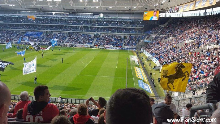 Sicht aufs Spielfeld in der PreZero Arena Hoffenheim aus Block I