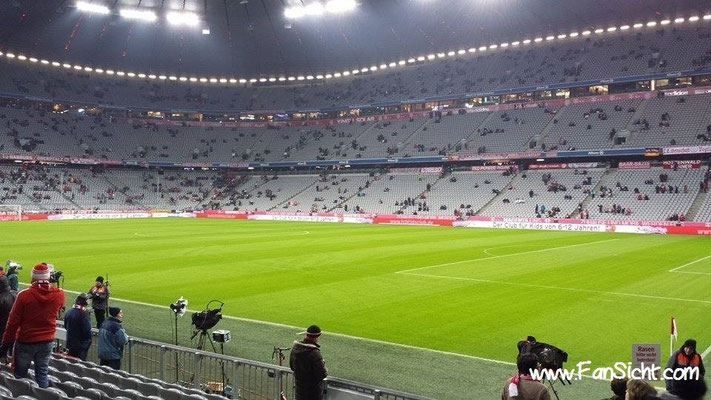 Sicht auf das Spielfeld aus Block 107 in der Allianz Arena des FC Bayern München