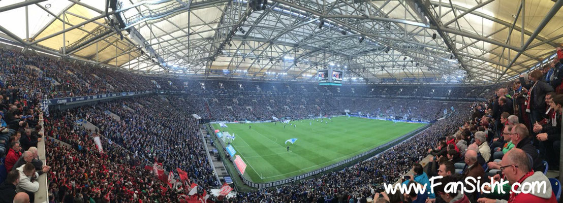 Sicht auf das Spielfeld in der Veltins Arena Gelsenkirchen Schalke 04 aus Block 62 Gäste Sitze