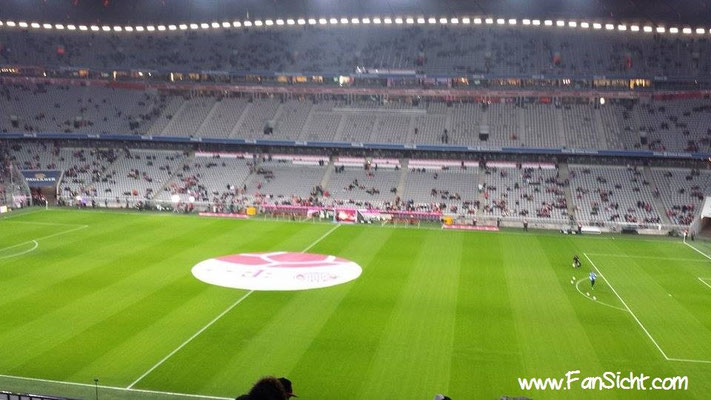 Sicht auf das Spielfeld aus Block 232 in der Allianz Arena des FC Bayern München