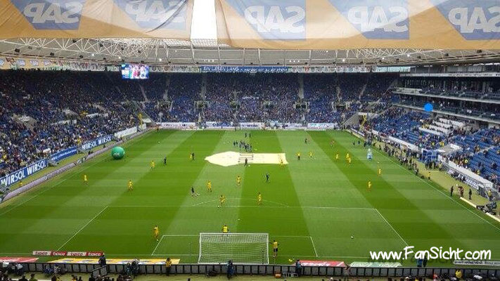 Sicht aufs Spielfeld in der PreZero Arena Hoffenheim aus Block D